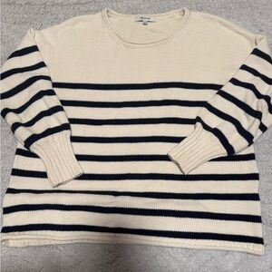 Madewell Cream and Black Crew Neck Sweater Nautical Stripes